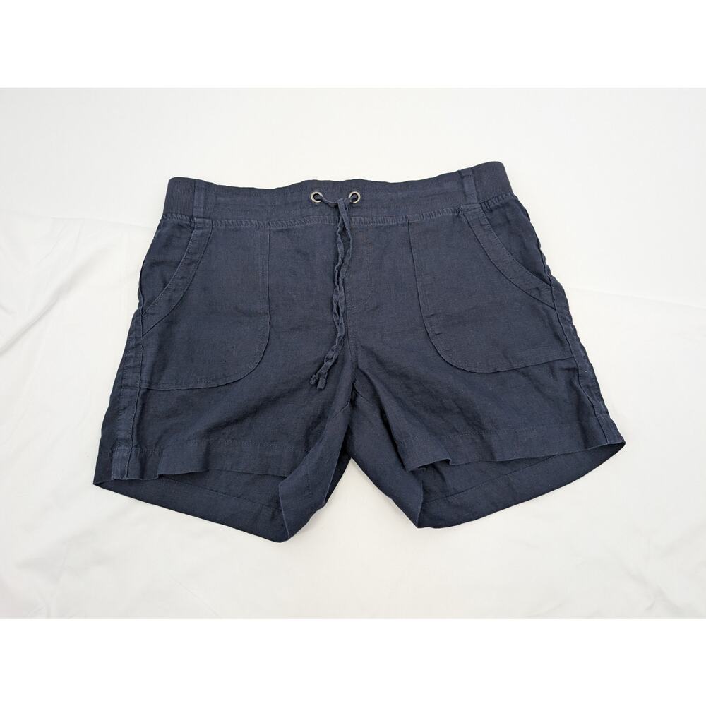 Athleta 100% Linen Navy Blue Pull On Drawstring Shorts Women's 10 Beachy